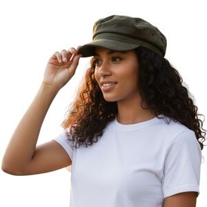 NWT Olive Velvet Captain/Sailor Hat